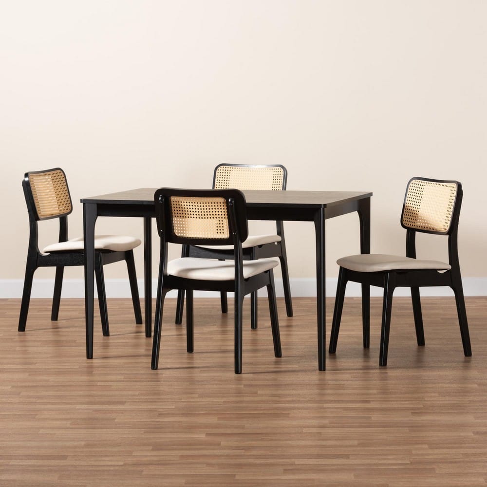 Baxton Studio - DanNon Dining Set in Cream/Black/Light Brown - CS001C-Black/Cream-5PC Dining Set view 9