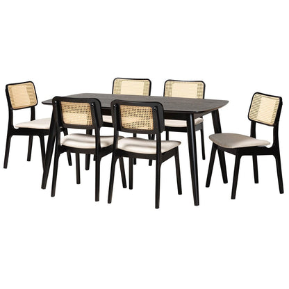 Baxton Studio - DanNon Dining Set in Cream/Black/Light Brown - CS001C-Black/Cream-7PC Dining Set view 1