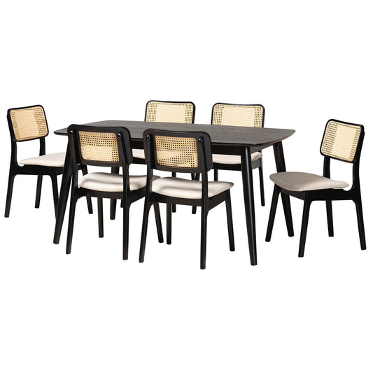 Baxton Studio - DanNon Dining Set in Cream/Black/Light Brown - CS001C-Black/Cream-7PC Dining Set view 1