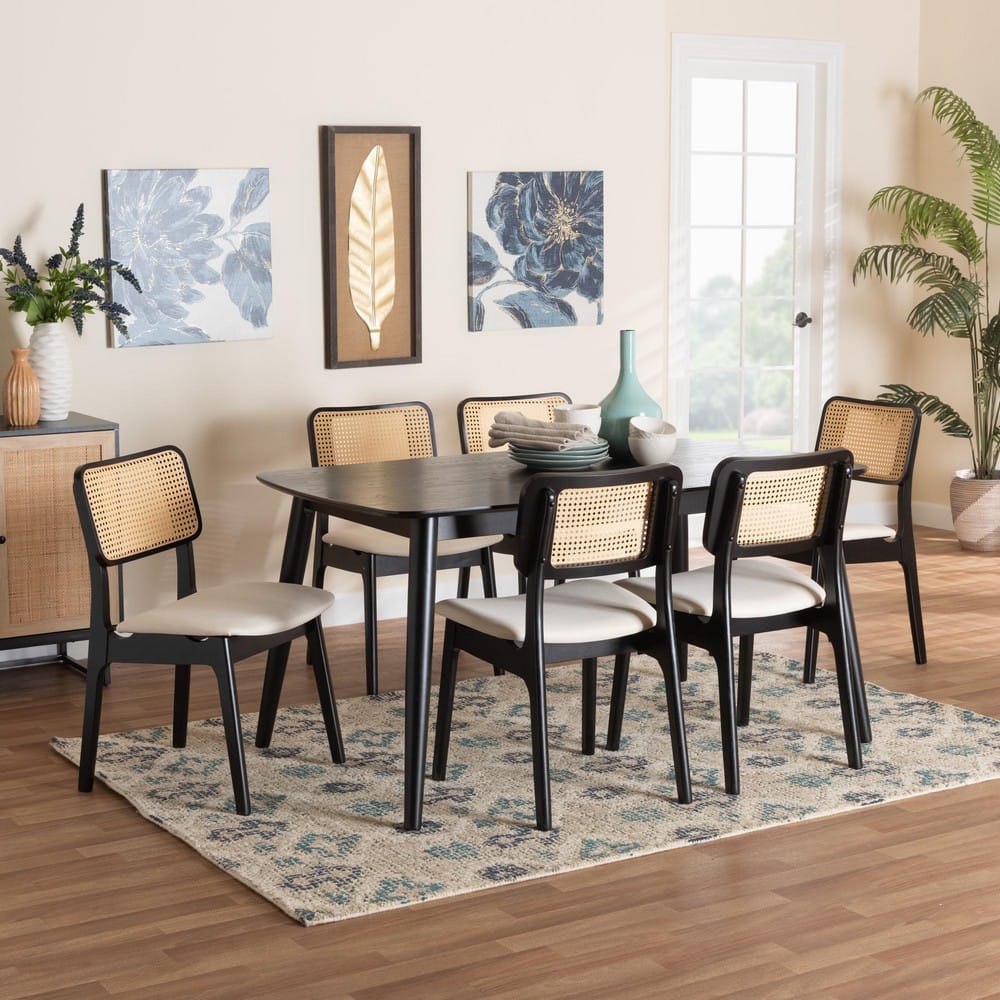 Baxton Studio - DanNon Dining Set in Cream/Black/Light Brown - CS001C-Black/Cream-7PC Dining Set view 8