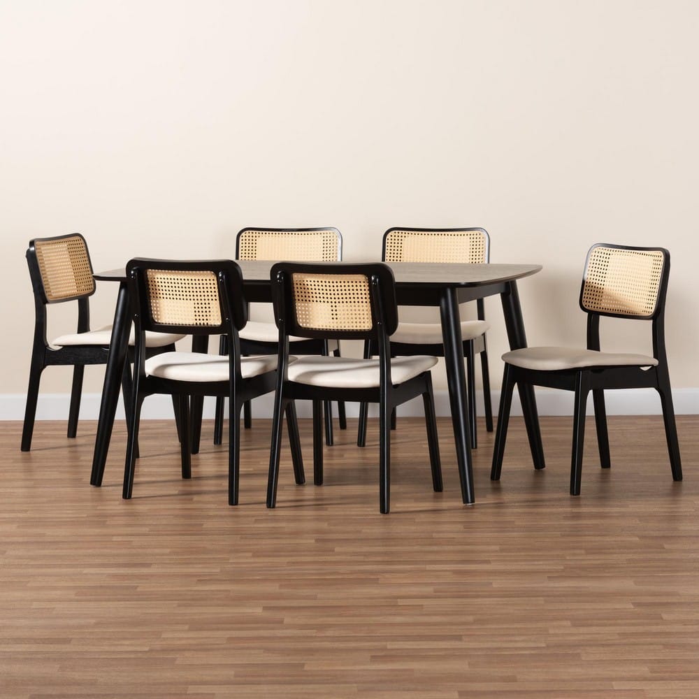 Baxton Studio - DanNon Dining Set in Cream/Black/Light Brown - CS001C-Black/Cream-7PC Dining Set view 9