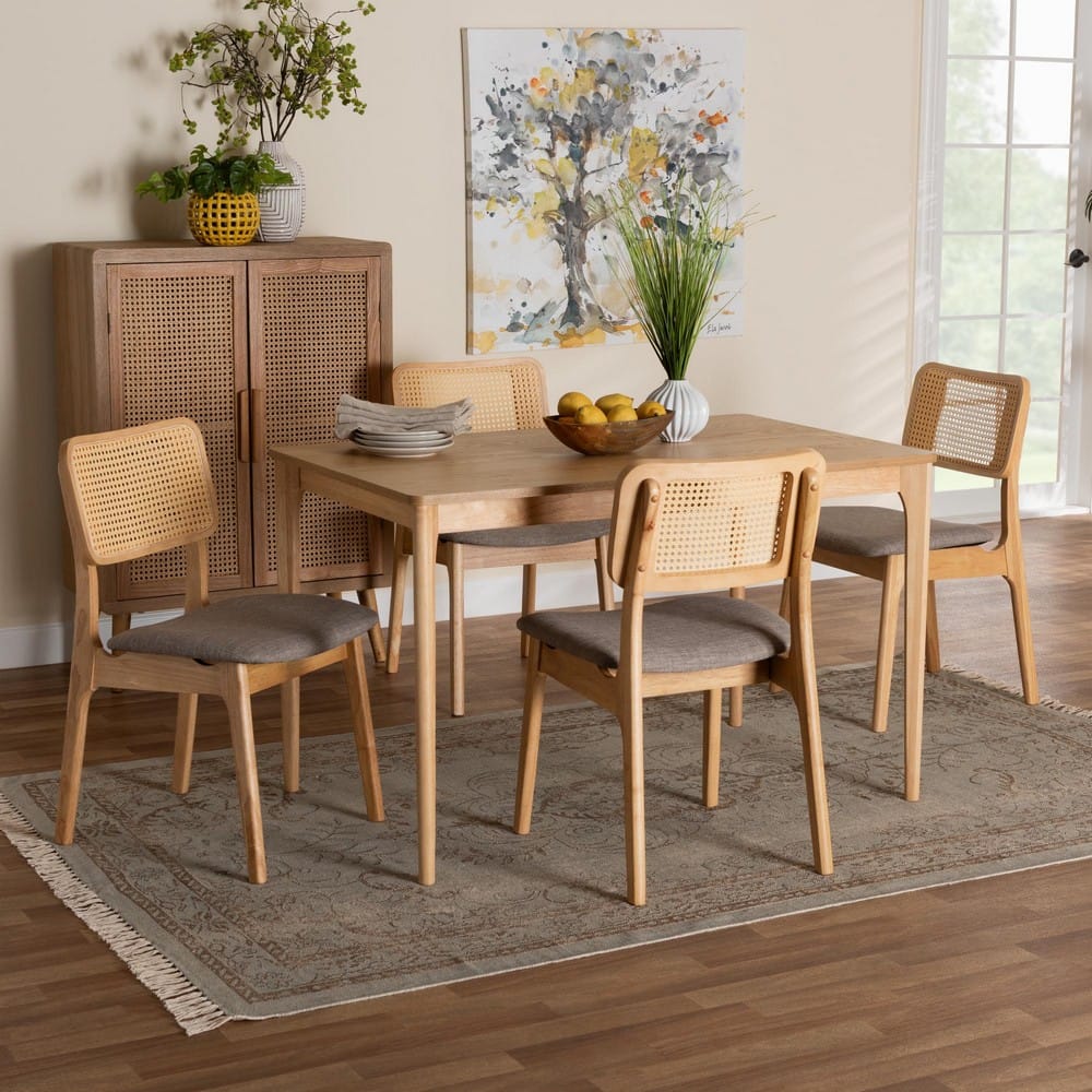 Baxton Studio - DanNon Dining Set in Grey/Natural Oak/Light Brown - CS001C-Natural Oak/Light Grey-5PC Dining Set view 8