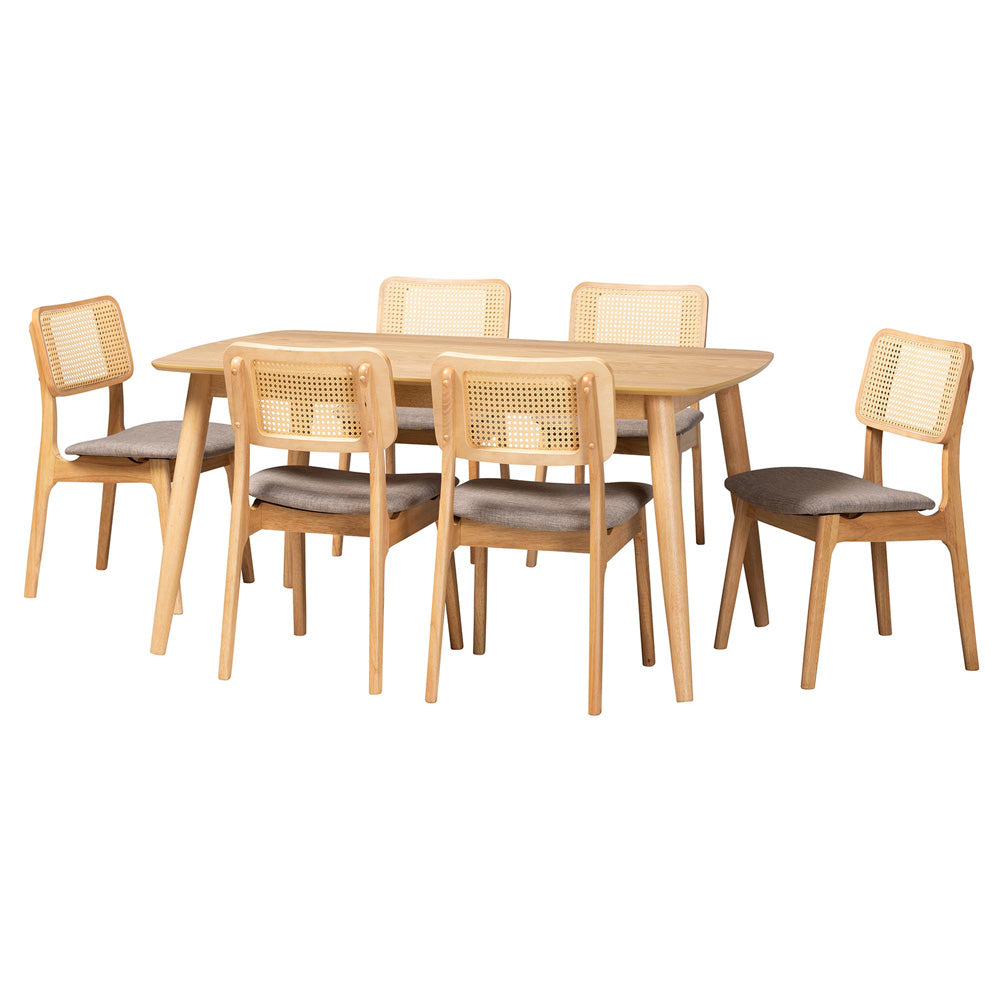 Baxton Studio - DanNon Dining Set in Grey/Natural Oak/Light Brown - CS001C-Natural Oak/Light Grey-7PC Dining Set view 1