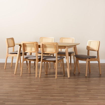 Baxton Studio - DanNon Dining Set in Grey/Natural Oak/Light Brown - CS001C-Natural Oak/Light Grey-7PC Dining Set view 9