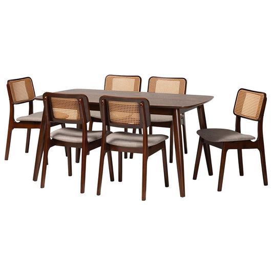 Baxton Studio - DanNon Dining Set in Grey/Walnut Brown/Light Brown - CS001C-Walnut/Light Grey-7PC Dining Set view 1