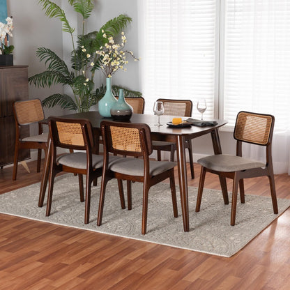 Baxton Studio - DanNon Dining Set in Grey/Walnut Brown/Light Brown - CS001C-Walnut/Light Grey-7PC Dining Set view 8
