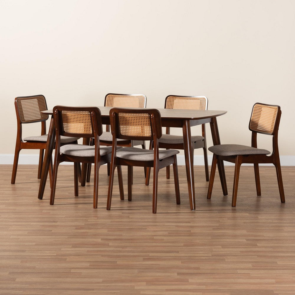 Baxton Studio - DanNon Dining Set in Grey/Walnut Brown/Light Brown - CS001C-Walnut/Light Grey-7PC Dining Set view 9