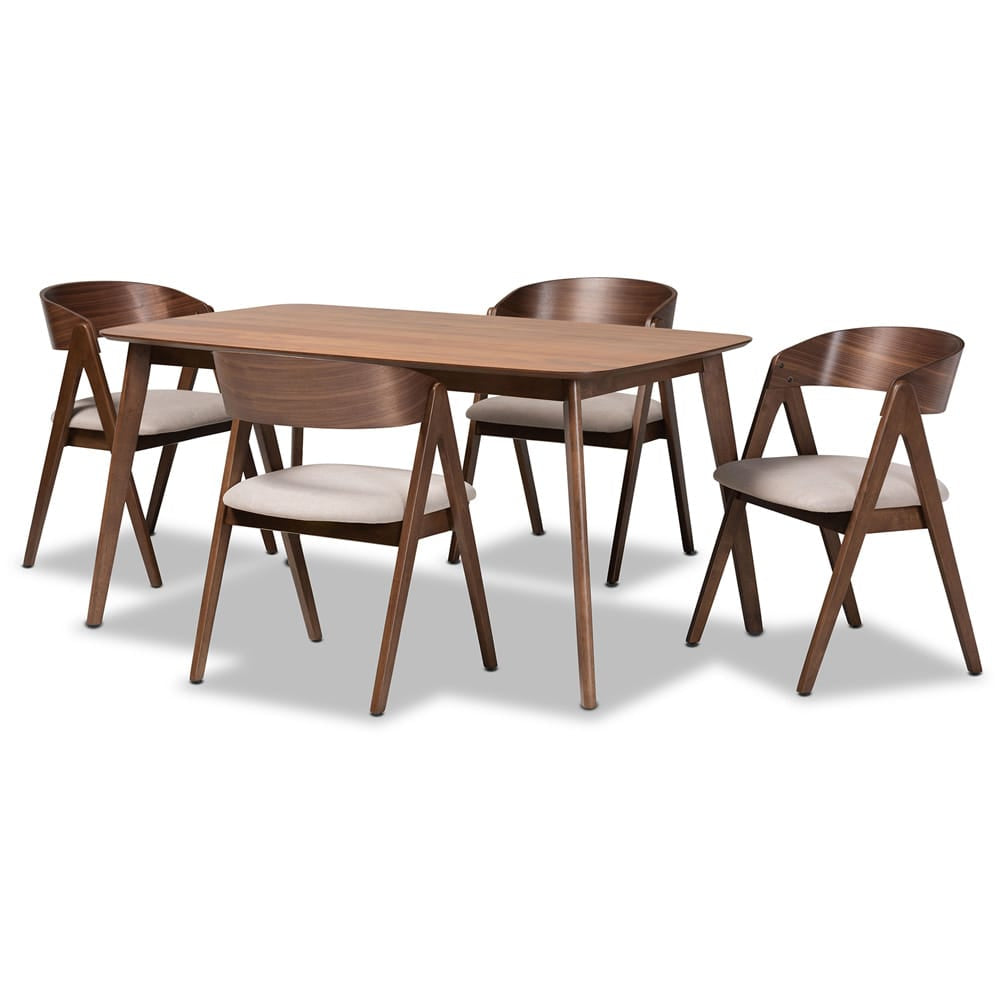 Baxton Studio - Danton Dining Set in Beige/Walnut Brown - WM1900B-Latte/Walnut-5PC Dining Set view 1