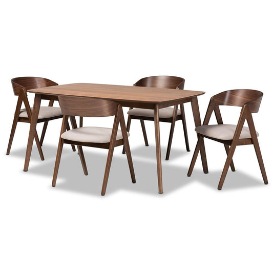 Baxton Studio - Danton Dining Set in Beige/Walnut Brown - WM1900B-Latte/Walnut-5PC Dining Set view 1