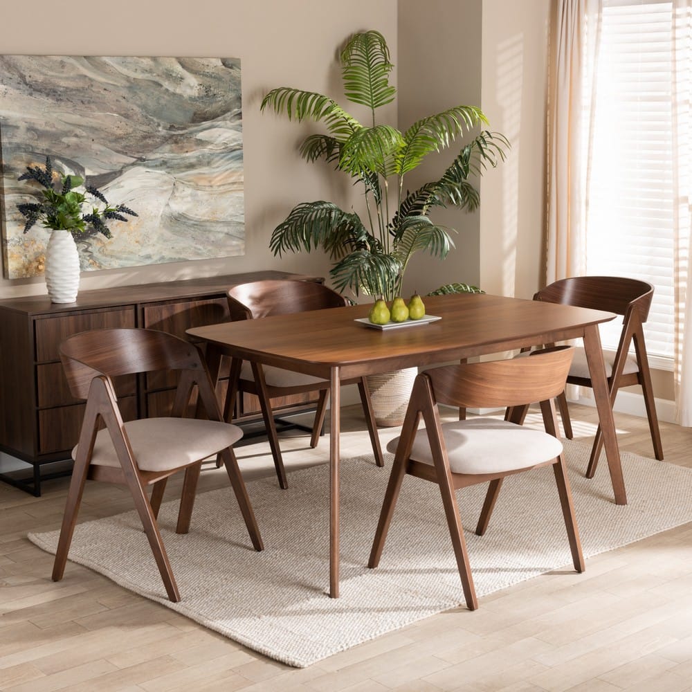 Baxton Studio - Danton Dining Set in Beige/Walnut Brown - WM1900B-Latte/Walnut-5PC Dining Set view 8