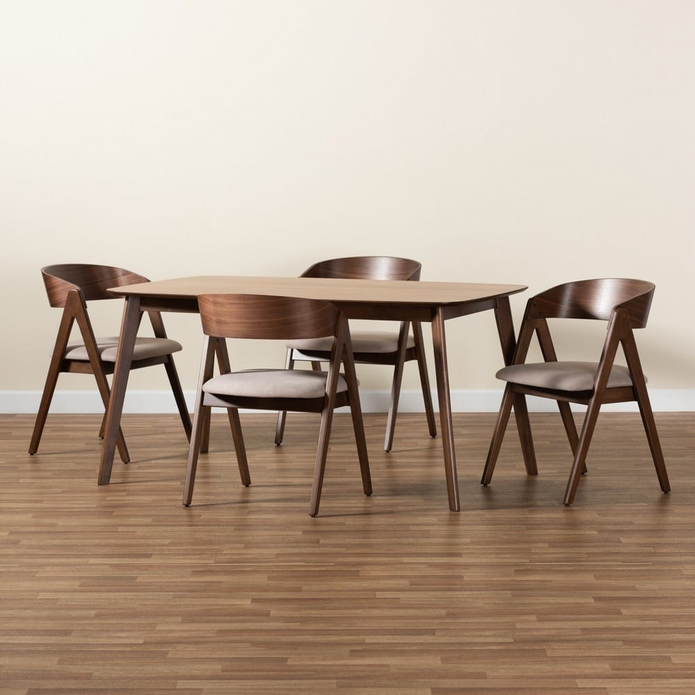Baxton Studio - Danton Dining Set in Beige/Walnut Brown - WM1900B-Latte/Walnut-5PC Dining Set view 9