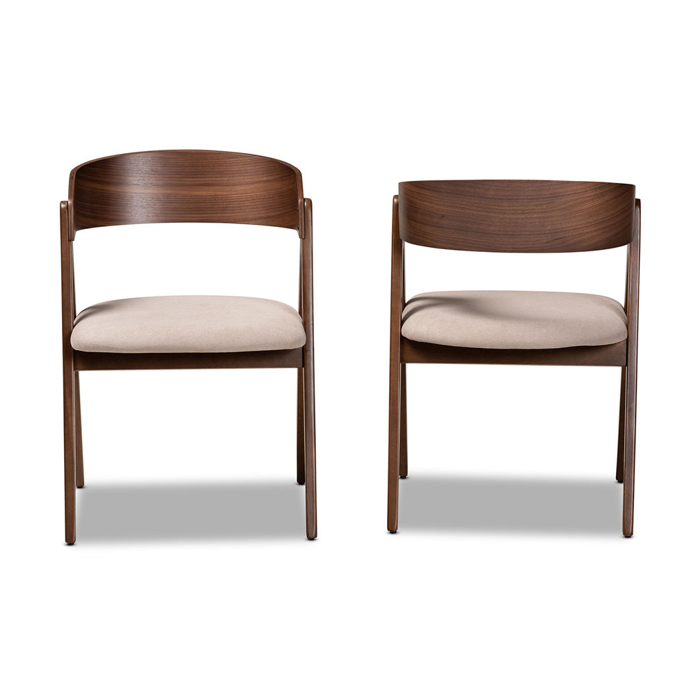 Baxton Studio - Danton Set of 2 Dining Chairs in Beige/Walnut Brown - WM1900B-Latte/Walnut-DC view 2