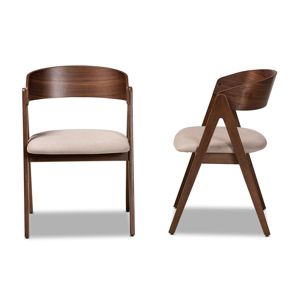 Baxton Studio - Danton Set of 2 Dining Chairs in Beige/Walnut Brown - WM1900B-Latte/Walnut-DC view 3