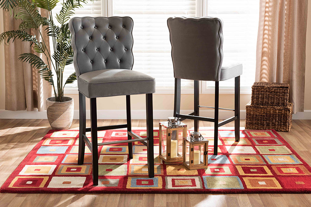 Baxton Studio - Daphne Barstool Set of 2 - BBT5409B-Dark Grey/Wenge-BS view 5