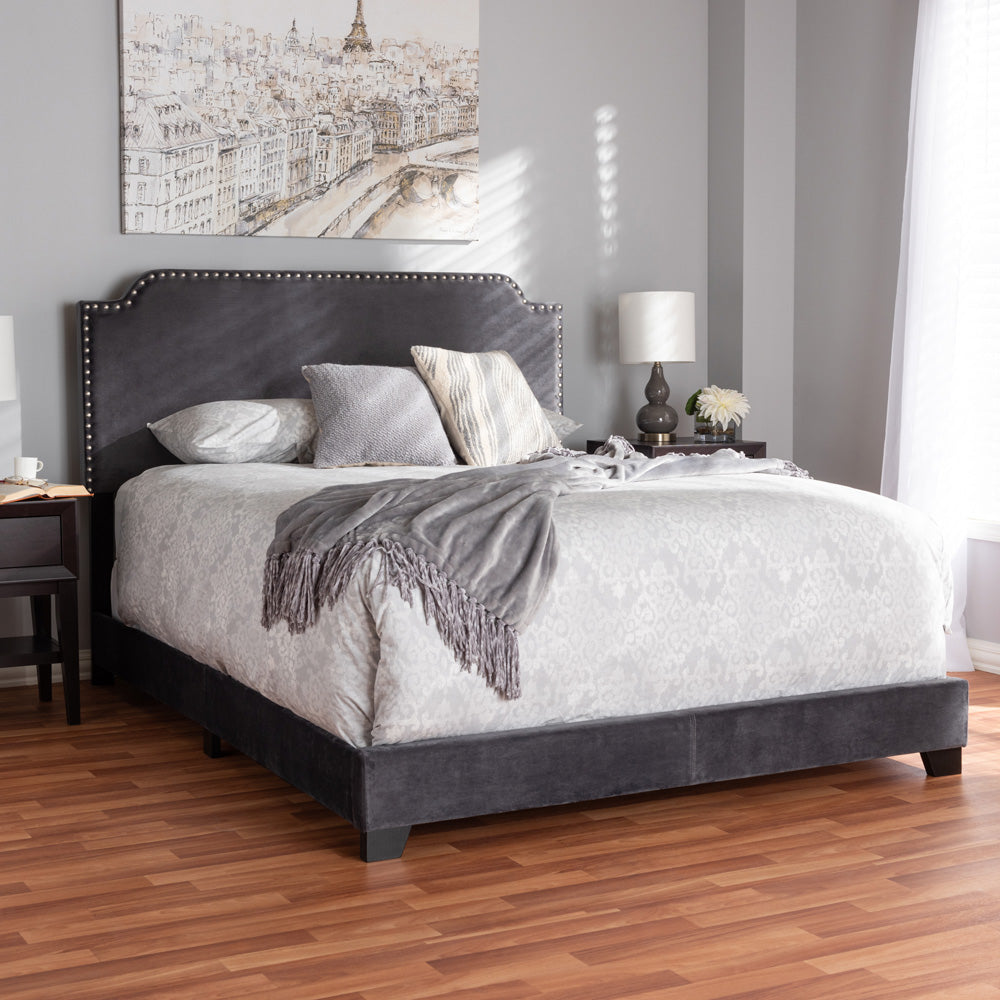 Baxton Studio - Darcy Full Size Bed in Dark Grey - Darcy-Grey-Full view 6
