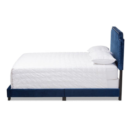 Baxton Studio - Darcy Full Size Bed in Navy Blue - Darcy-Navy-Full view 2