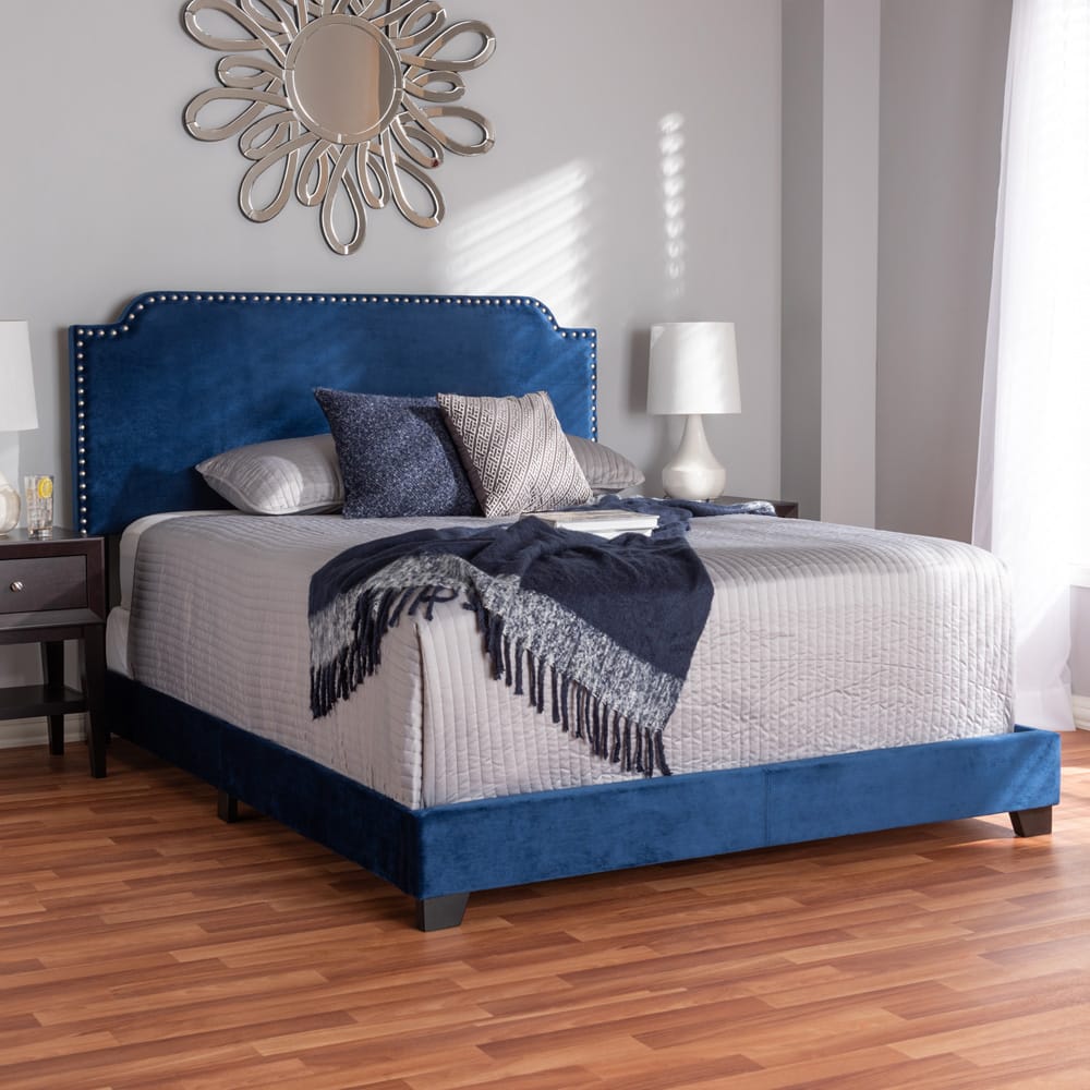 Baxton Studio - Darcy Full Size Bed in Navy Blue - Darcy-Navy-Full view 6