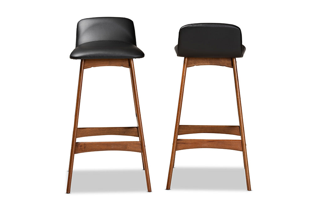 Baxton Studio - Darrin Barstool Set of 2 - Hua-Black/Walnut-BS view 2