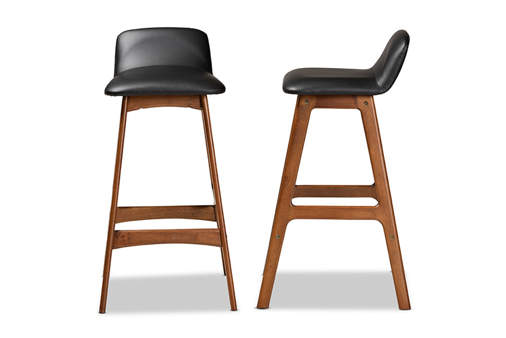 Baxton Studio - Darrin Barstool Set of 2 - Hua-Black/Walnut-BS view 3