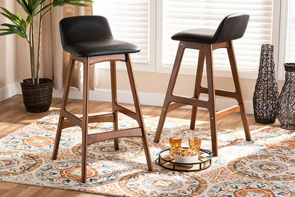 Baxton Studio - Darrin Barstool Set of 2 - Hua-Black/Walnut-BS view 5