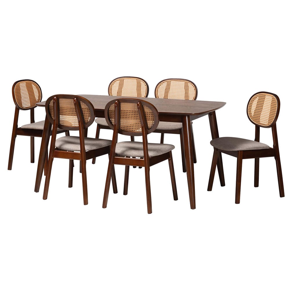 Baxton Studio - Darrion Dining Set in Grey/Walnut Brown/Light Brown - CS004C-Walnut/Light Grey-7PC Dining Set view 1