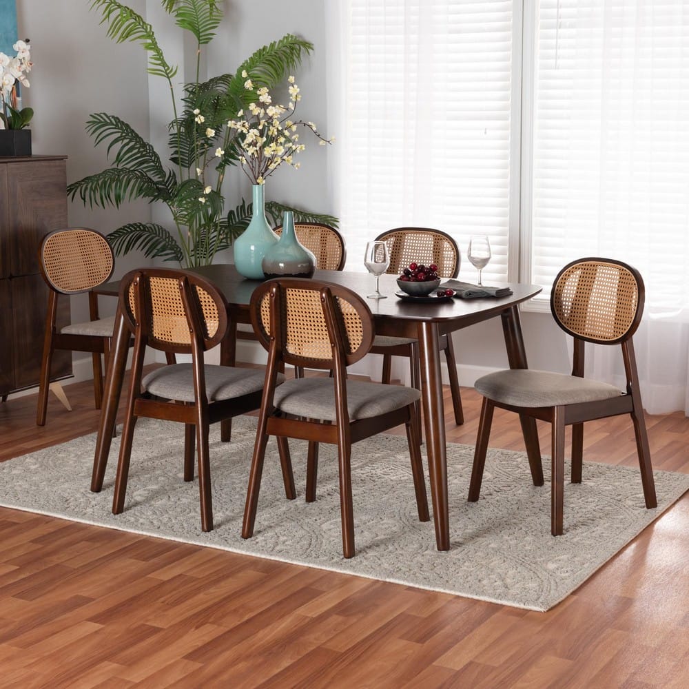 Baxton Studio - Darrion Dining Set in Grey/Walnut Brown/Light Brown - CS004C-Walnut/Light Grey-7PC Dining Set view 8