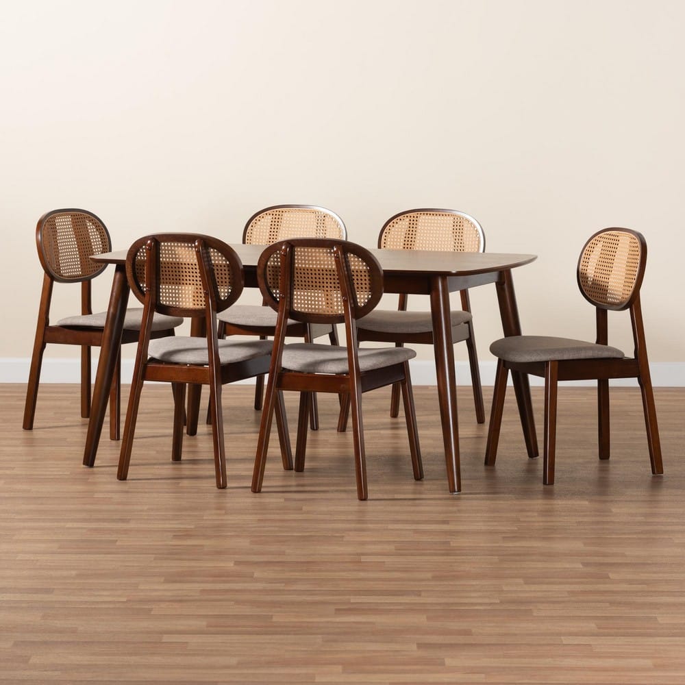 Baxton Studio - Darrion Dining Set in Grey/Walnut Brown/Light Brown - CS004C-Walnut/Light Grey-7PC Dining Set view 9