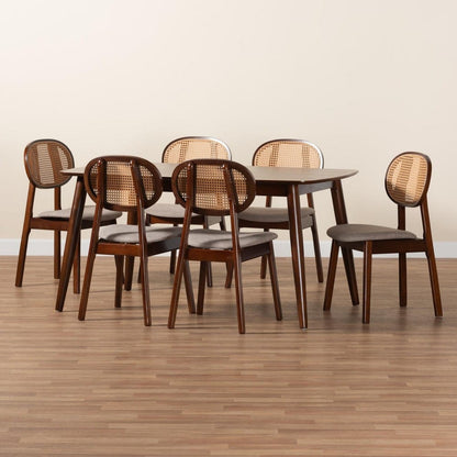 Baxton Studio - Darrion Dining Set in Grey/Walnut Brown/Light Brown - CS004C-Walnut/Light Grey-7PC Dining Set view 9