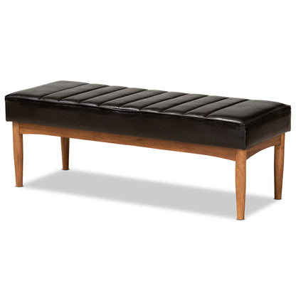 Baxton Studio - Daymond Dining Bench in Dark Brown/Walnut Brown - BBT8051.12-Dark Brown/Walnut-Bench view 1