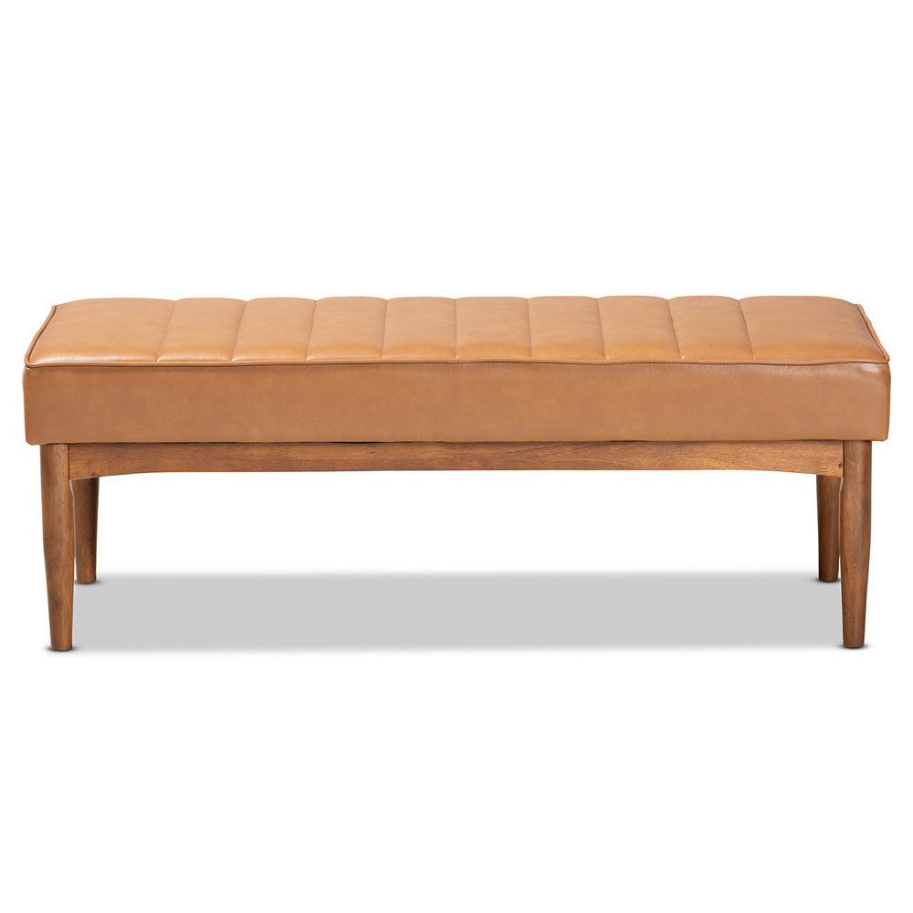 Baxton Studio - Daymond Dining Bench in Tan/Walnut Brown - BBT8051.12-Tan/Walnut-Bench view 2