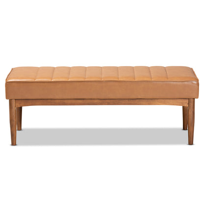 Baxton Studio - Daymond Dining Bench in Tan/Walnut Brown - BBT8051.12-Tan/Walnut-Bench view 2