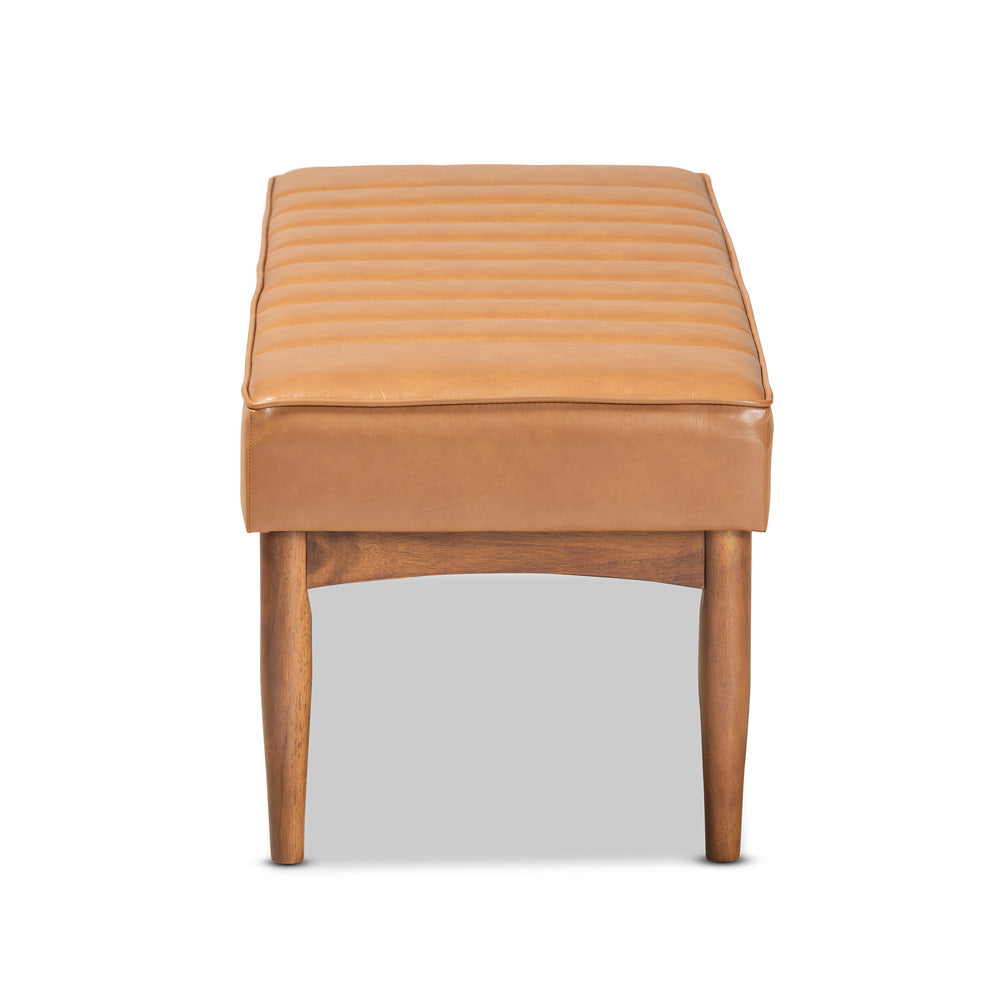Baxton Studio - Daymond Dining Bench in Tan/Walnut Brown - BBT8051.12-Tan/Walnut-Bench view 3