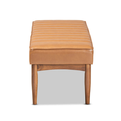 Baxton Studio - Daymond Dining Bench in Tan/Walnut Brown - BBT8051.12-Tan/Walnut-Bench view 3