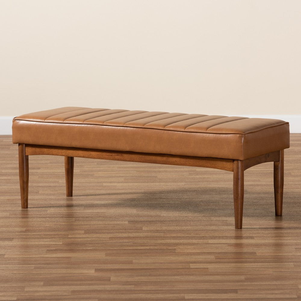 Baxton Studio - Daymond Dining Bench in Tan/Walnut Brown - BBT8051.12-Tan/Walnut-Bench view 6