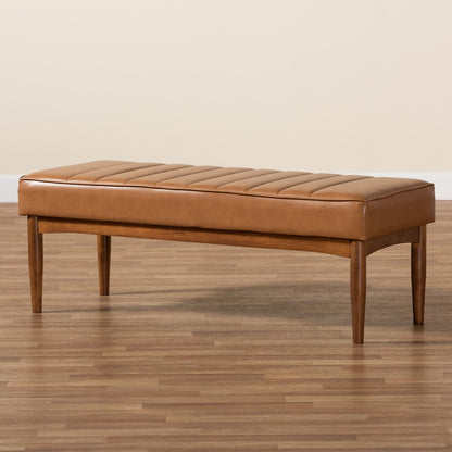 Baxton Studio - Daymond Dining Bench in Tan/Walnut Brown - BBT8051.12-Tan/Walnut-Bench view 6