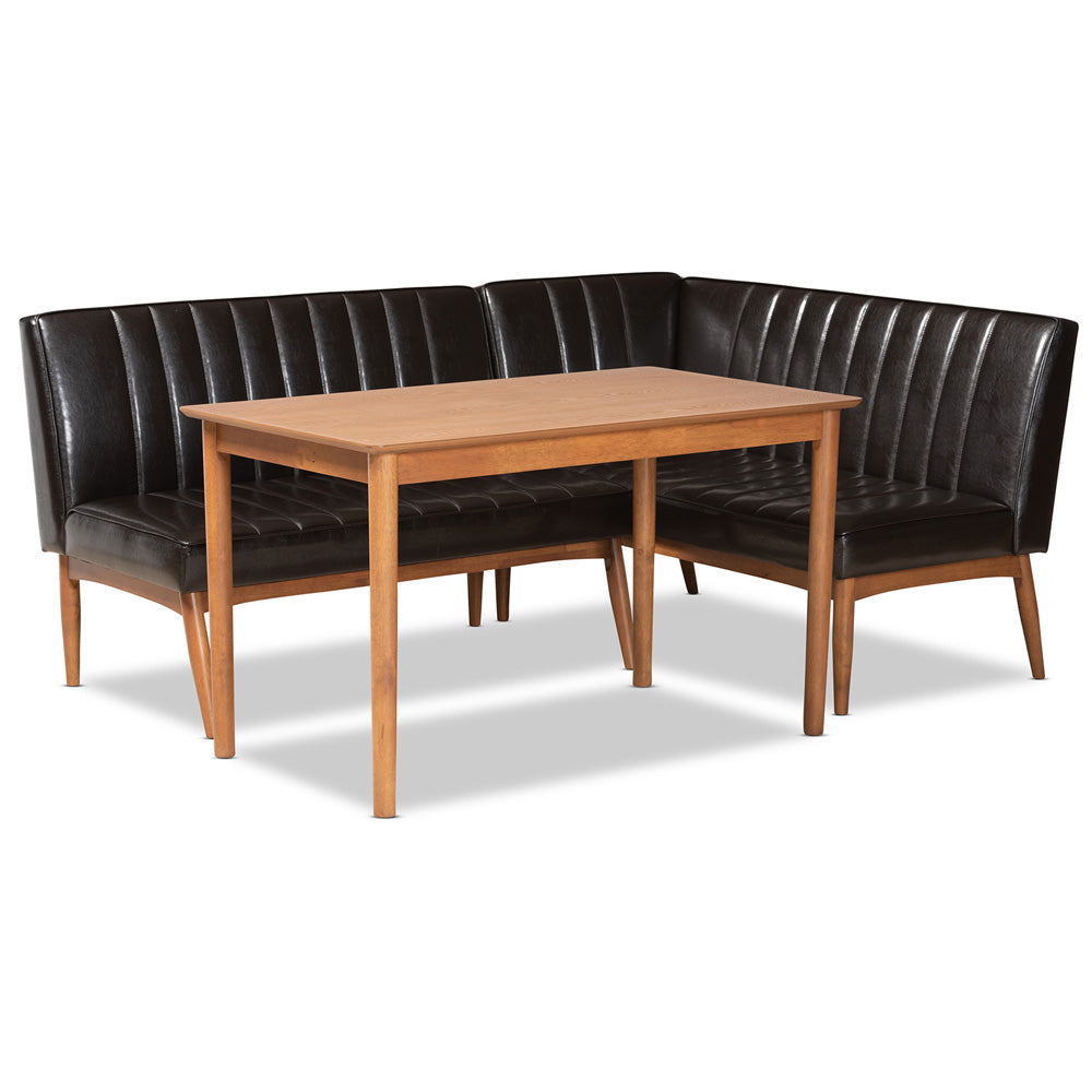 Baxton Studio - Daymond Dining Set in Dark Brown/Walnut Brown - BBT8051.12-Dark Brown/Walnut-3PC Dining Nook Set view 1