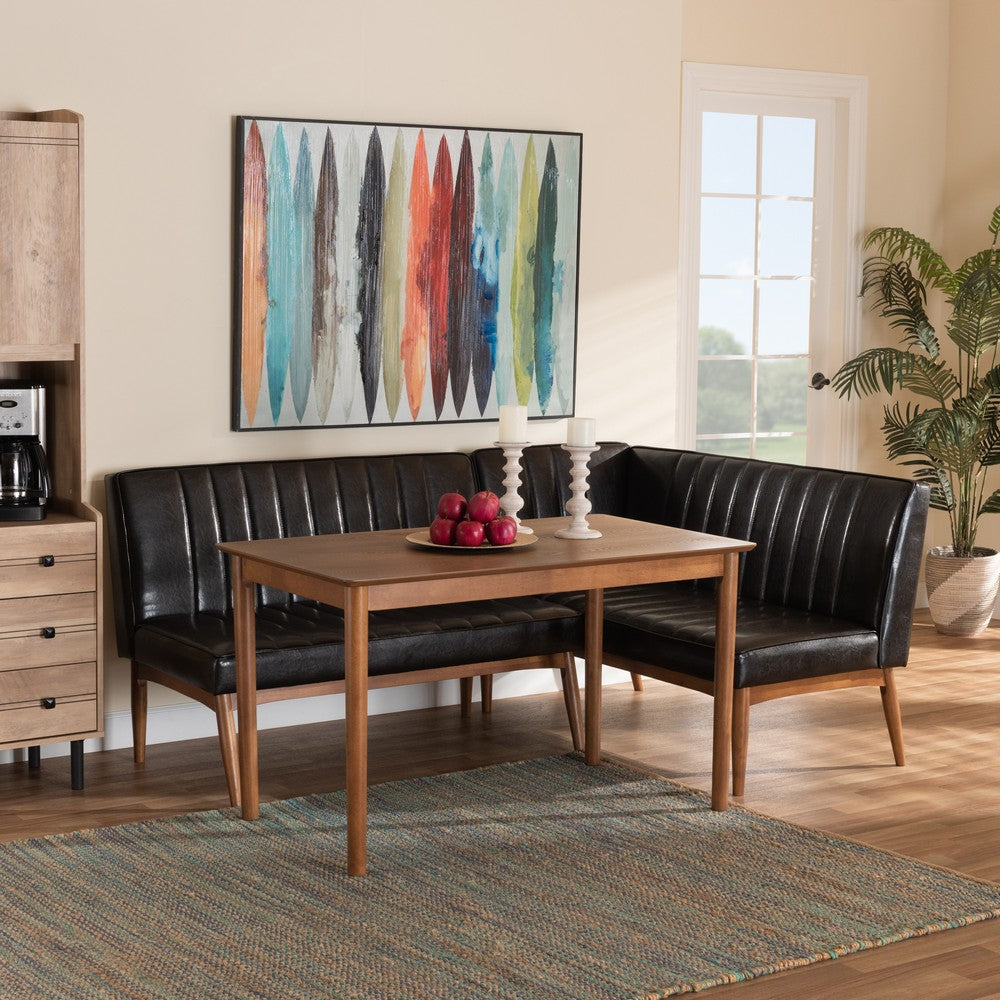 Baxton Studio - Daymond Dining Set in Dark Brown/Walnut Brown - BBT8051.12-Dark Brown/Walnut-3PC Dining Nook Set view 8