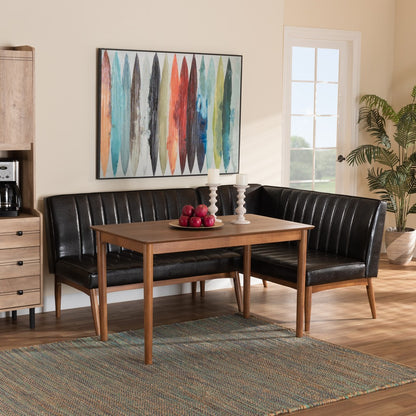 Baxton Studio - Daymond Dining Set in Dark Brown/Walnut Brown - BBT8051.12-Dark Brown/Walnut-3PC Dining Nook Set view 8