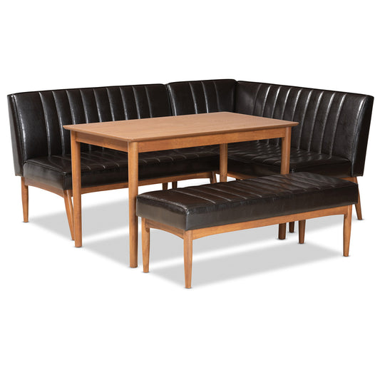 Baxton Studio - Daymond Dining Set in Dark Brown/Walnut Brown - BBT8051.12-Dark Brown/Walnut-4PC Dining Nook Set view 1