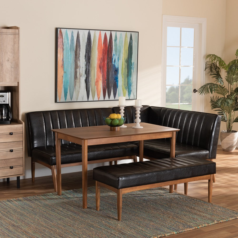 Baxton Studio - Daymond Dining Set in Dark Brown/Walnut Brown - BBT8051.12-Dark Brown/Walnut-4PC Dining Nook Set view 9