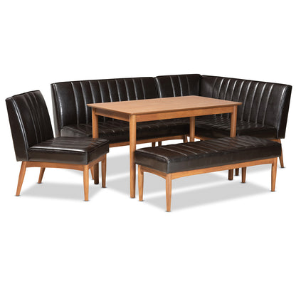 Baxton Studio - Daymond Dining Set in Dark Brown/Walnut Brown - BBT8051.12-Dark Brown/Walnut-5PC Dining Nook Set view 1