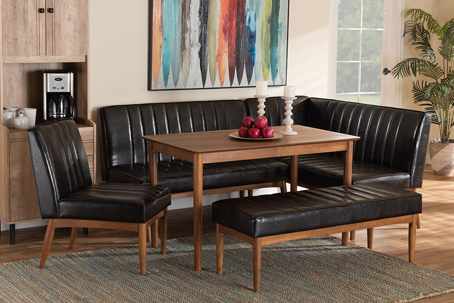 Baxton Studio - Daymond Dining Set in Dark Brown/Walnut Brown - BBT8051.12-Dark Brown/Walnut-5PC Dining Nook Set view 10