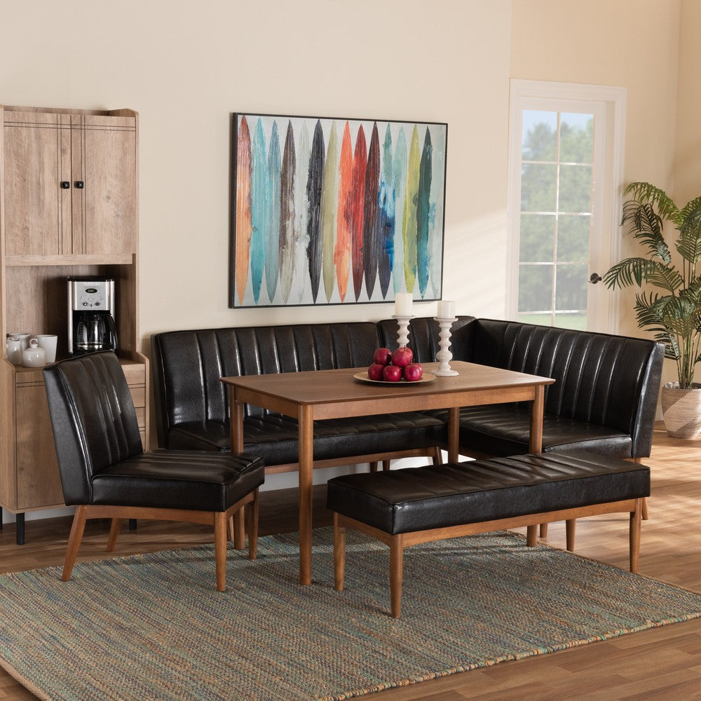 Baxton Studio - Daymond Dining Set in Dark Brown/Walnut Brown - BBT8051.12-Dark Brown/Walnut-5PC Dining Nook Set view 11