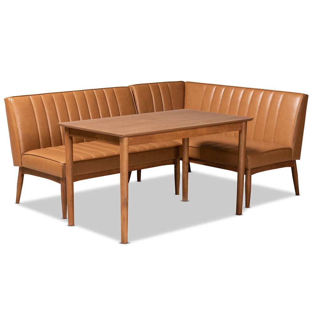 Baxton Studio - Daymond Dining Set in Tan/Walnut Brown - BBT8051.12-Tan/Walnut-3PC Dining Nook Set view 1