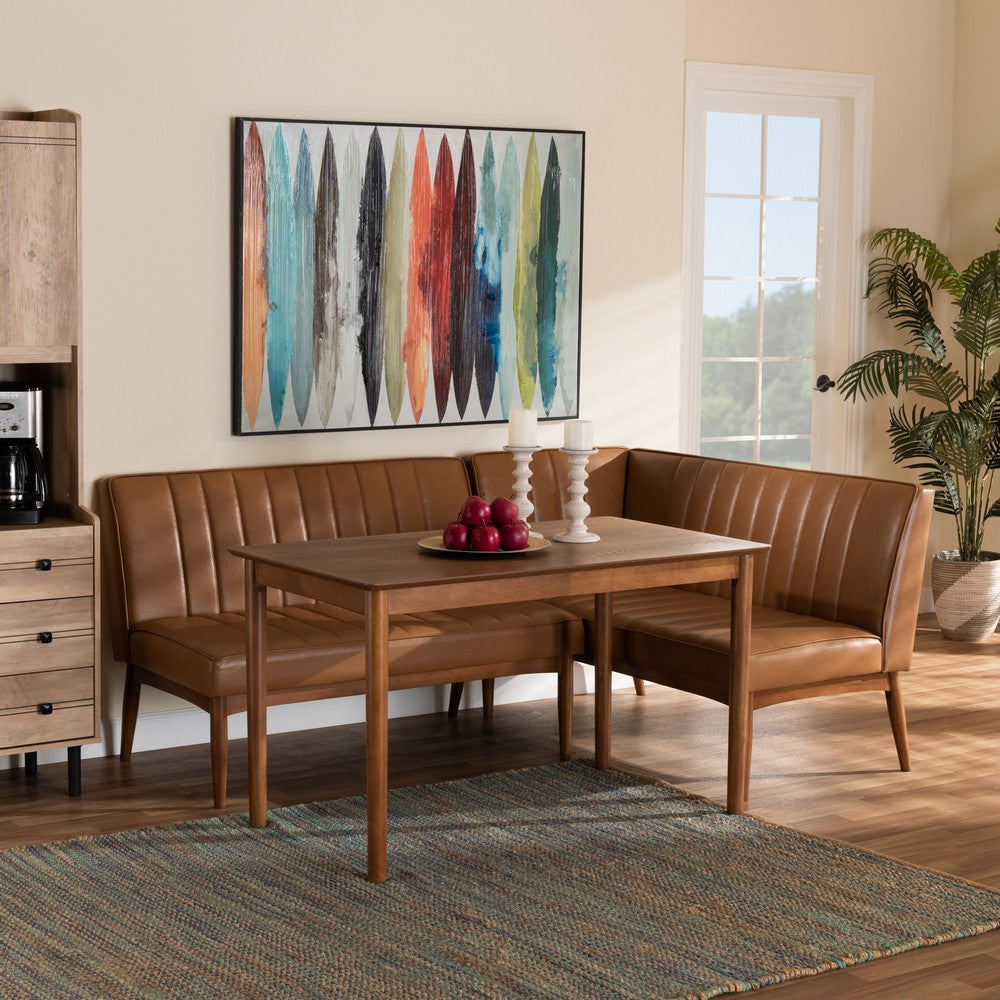 Baxton Studio - Daymond Dining Set in Tan/Walnut Brown - BBT8051.12-Tan/Walnut-3PC Dining Nook Set view 8