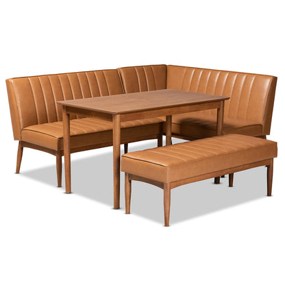 Baxton Studio - Daymond Dining Set in Tan/Walnut Brown - BBT8051.12-Tan/Walnut-4PC Dining Nook Set view 1