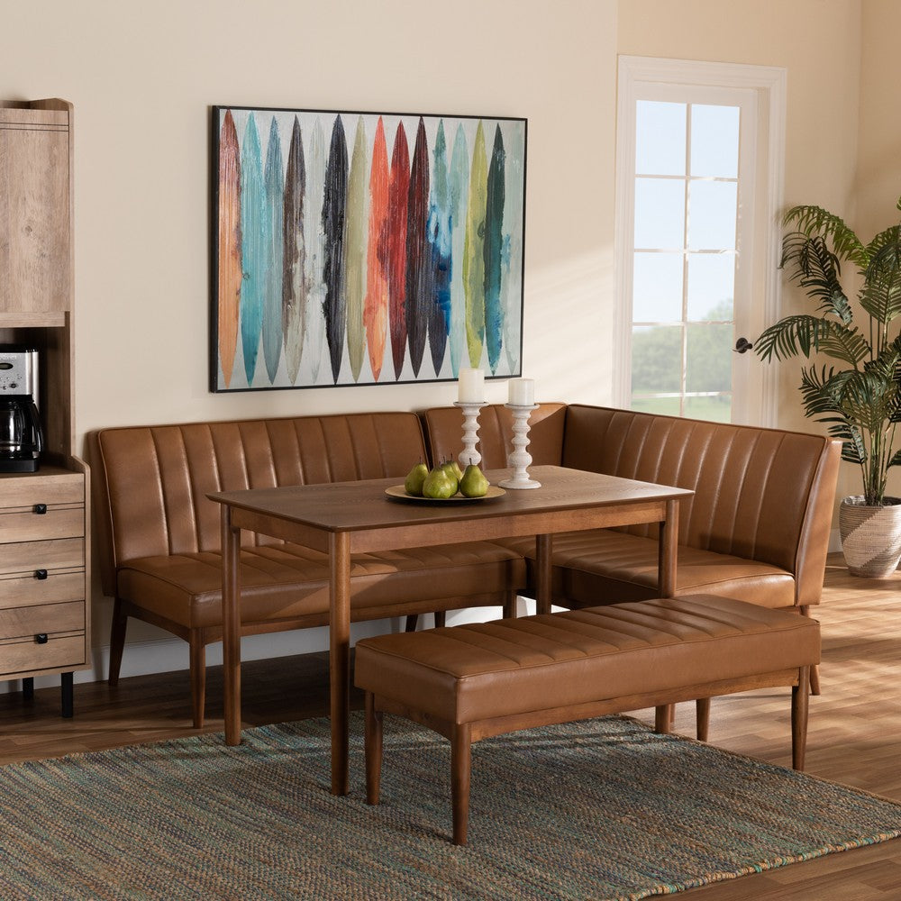 Baxton Studio - Daymond Dining Set in Tan/Walnut Brown - BBT8051.12-Tan/Walnut-4PC Dining Nook Set view 9