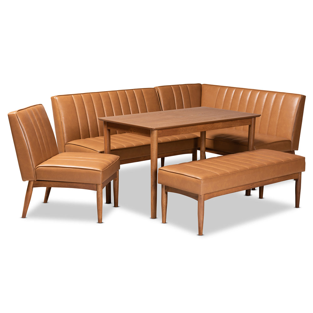 Baxton Studio - Daymond Dining Set in Tan/Walnut Brown - BBT8051.12-Tan/Walnut-5PC Dining Nook Set view 1