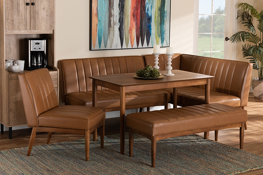 Baxton Studio - Daymond Dining Set in Tan/Walnut Brown - BBT8051.12-Tan/Walnut-5PC Dining Nook Set view 10