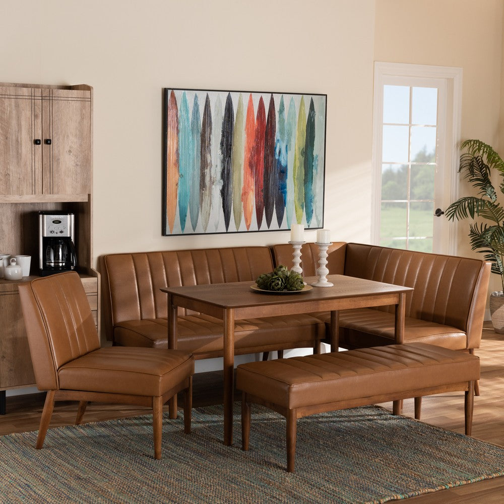 Baxton Studio - Daymond Dining Set in Tan/Walnut Brown - BBT8051.12-Tan/Walnut-5PC Dining Nook Set view 11